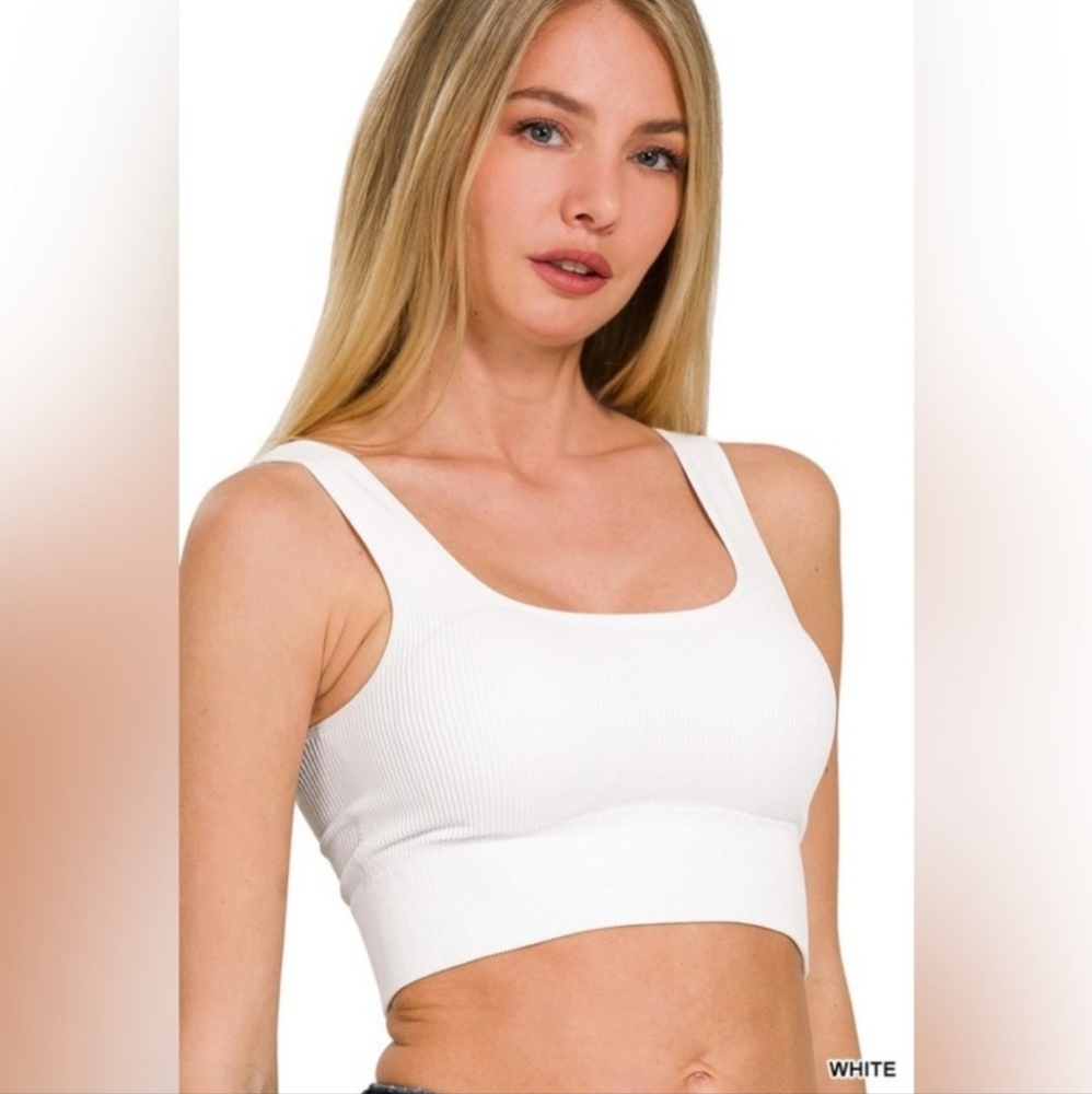 Zenana White Ribbed Bralette/Crop Top